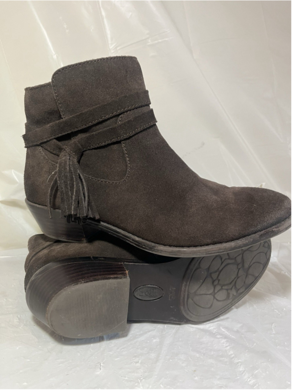Sofft Tamala Tassel Casual Ankle Boots Size 9M Burnished Brown Suede Zip